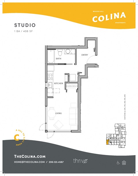 Floor plan for studio, 1 bath, 405 sqft